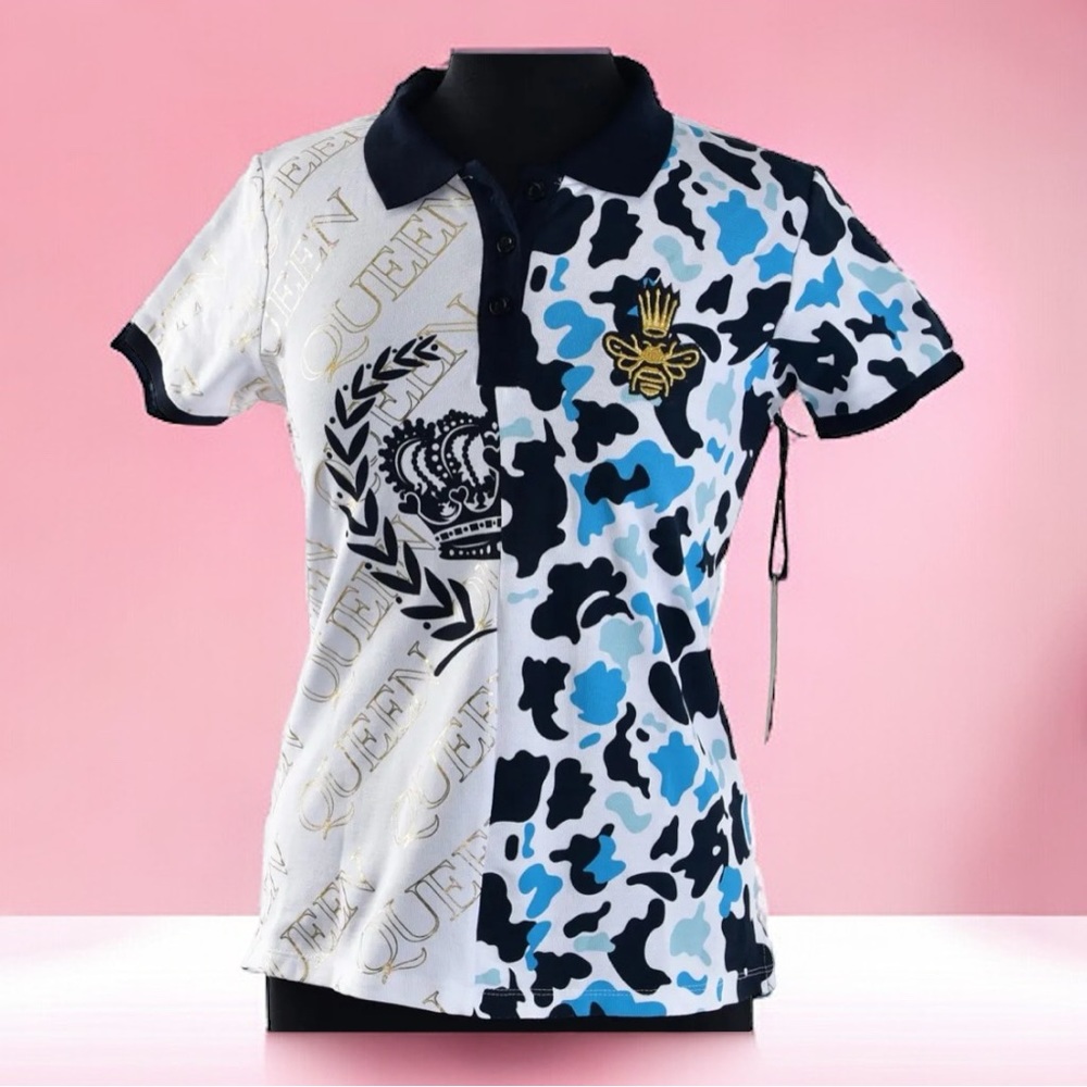 WOMEN’S GRAPHIC TWO-TONE CAMO POLO-BLUE